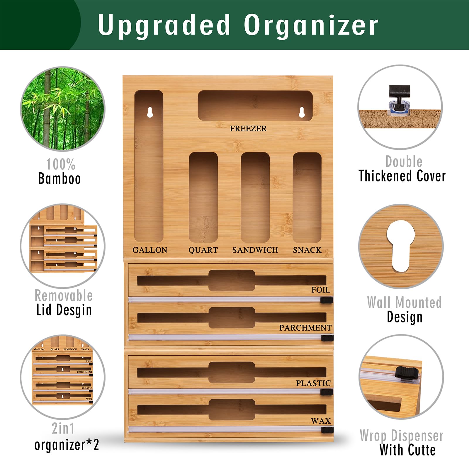 FifanQiQi bambú: organizador de cocina con 3 cajas desmontables para ordenar la despensa.