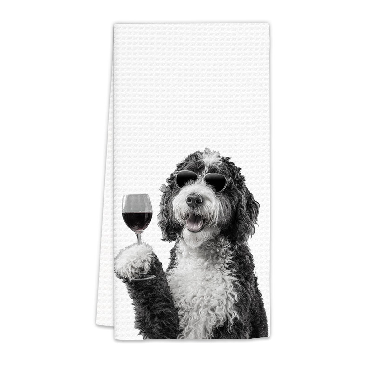 FIicy Bernedoodle regalo de vino - toalla de cocina decorativa y absorbente.
