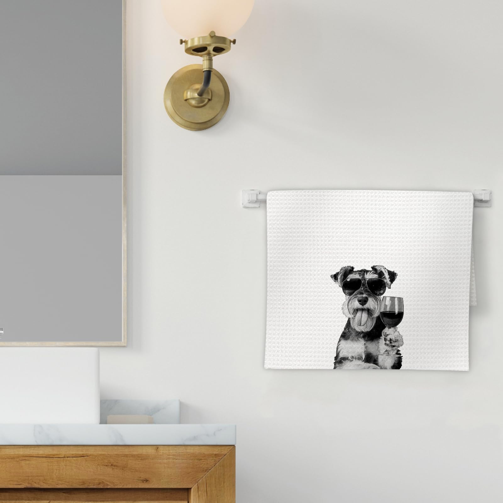 Toalla de cocina FIicy para fanáticos del vino y Schnauzer.