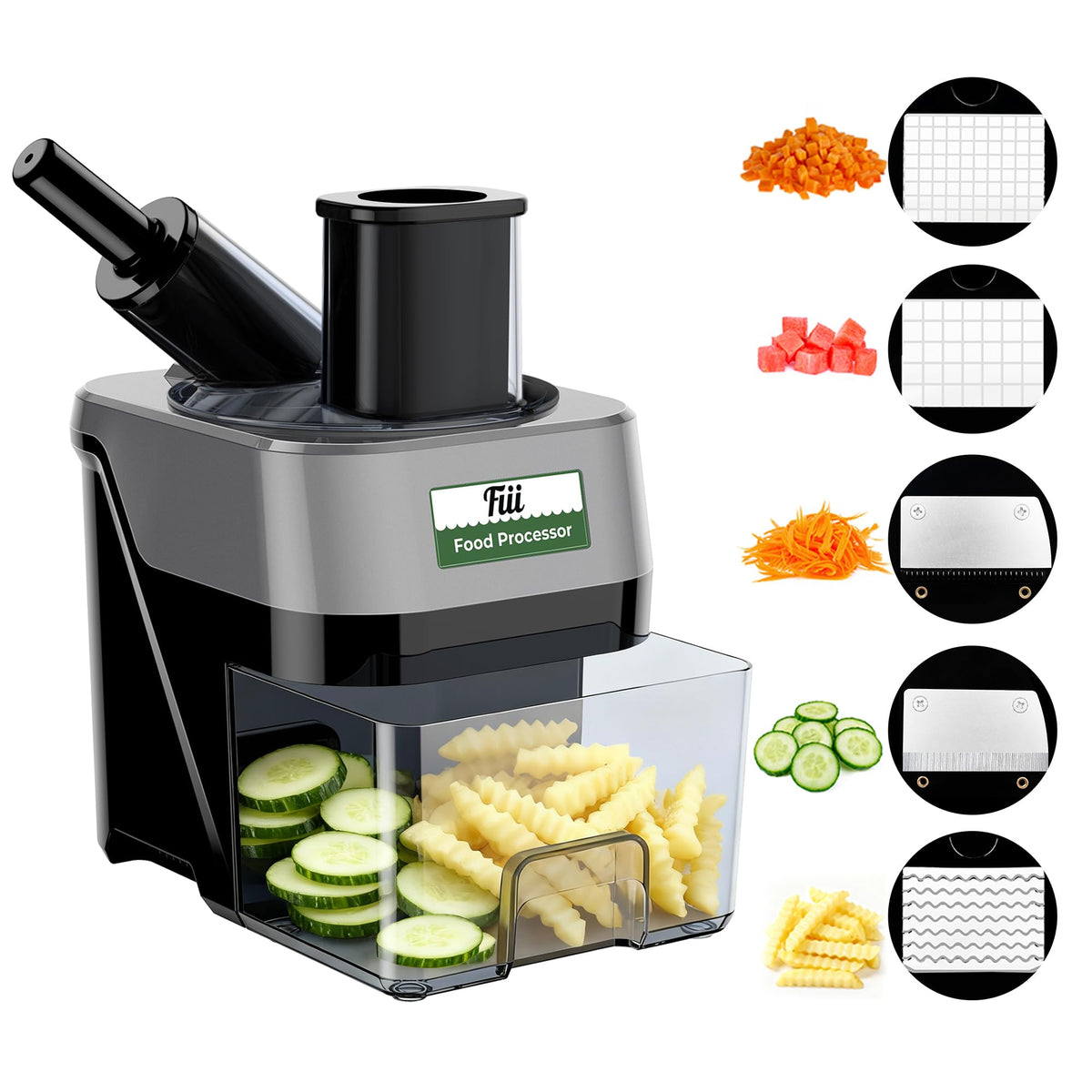 FIII 5-en-1 picadora eléctrica de verduras para cortar rápido y limpio.