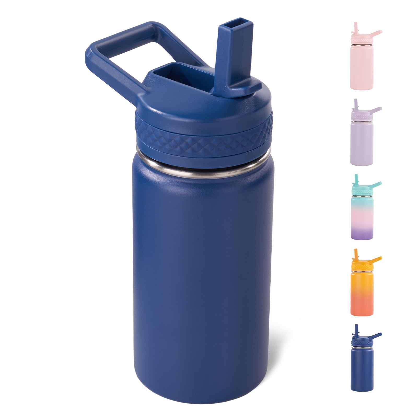 Botella Fijinhom para niños 12 oz navy, ideal para la mochila escolar.