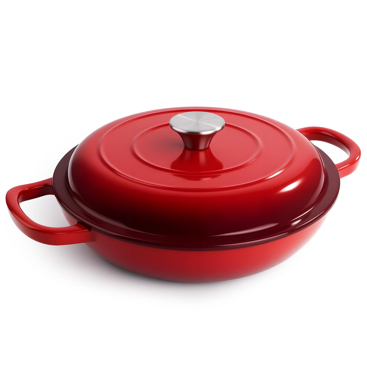 Fijinhom braiser 3qt con tapa roja, distribución de calor uniforme para guisos.