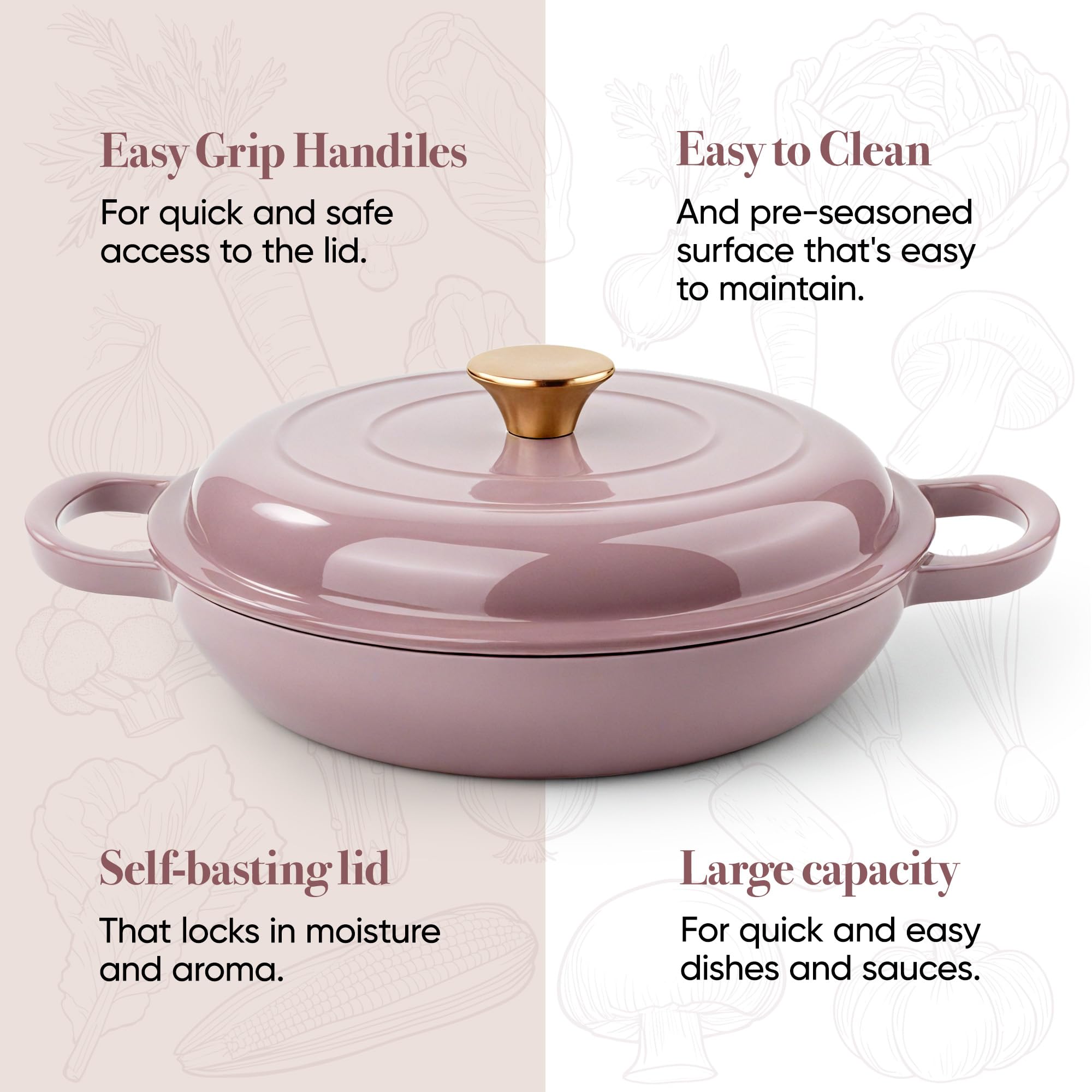 Braiser Fijinhom rosa para uso diario, cocina versátil y fácil limpieza.