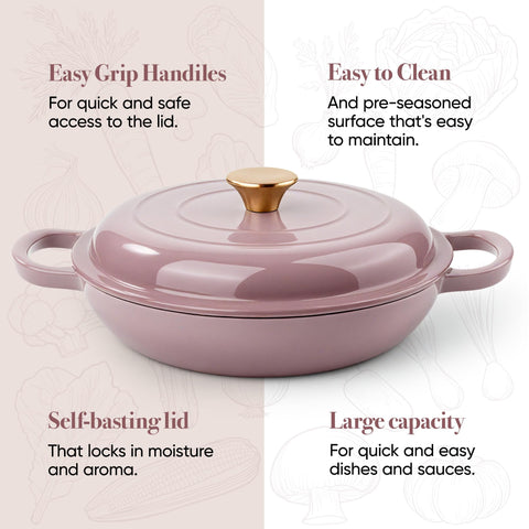 Braiser Fijinhom rosa para uso diario, cocina versátil y fácil limpieza.