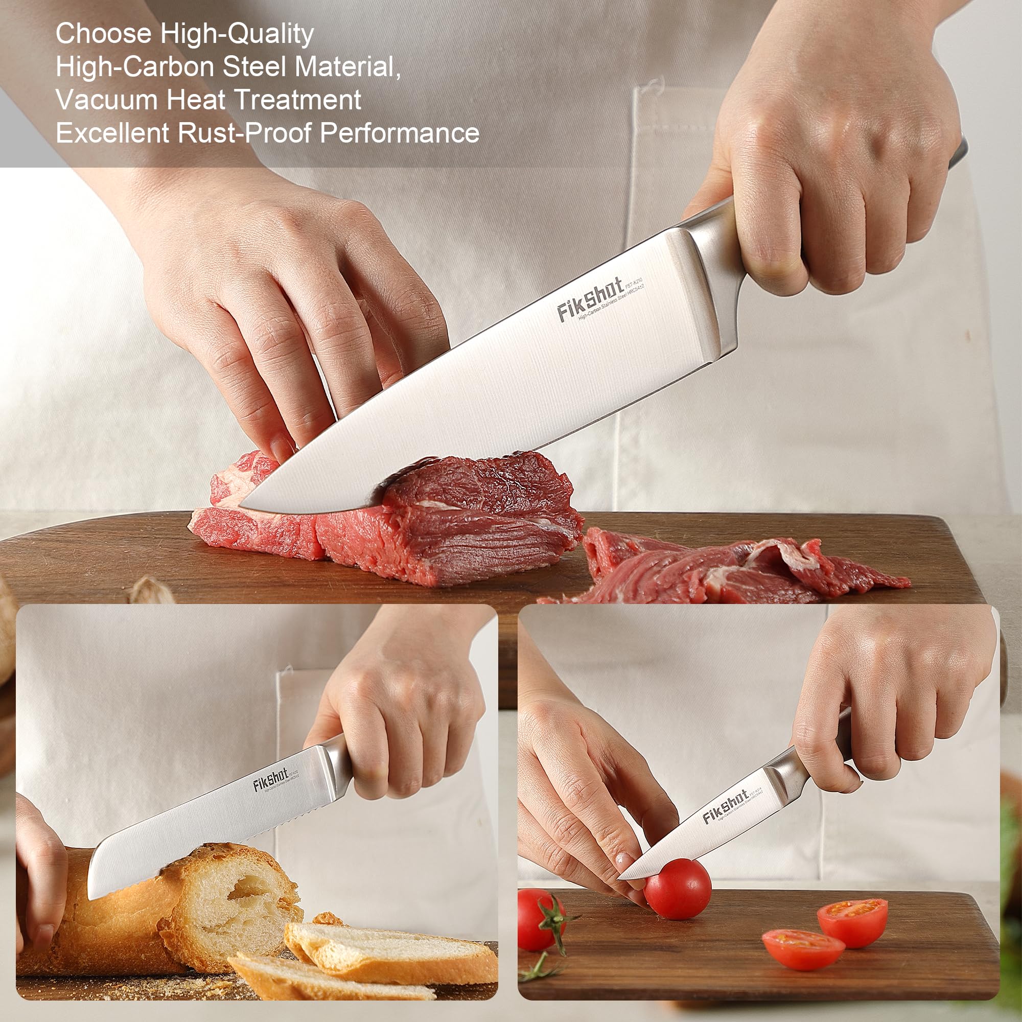 FIKSHOT cuchillo chef plateado: filo afilado para cortes precisos en la cocina.
