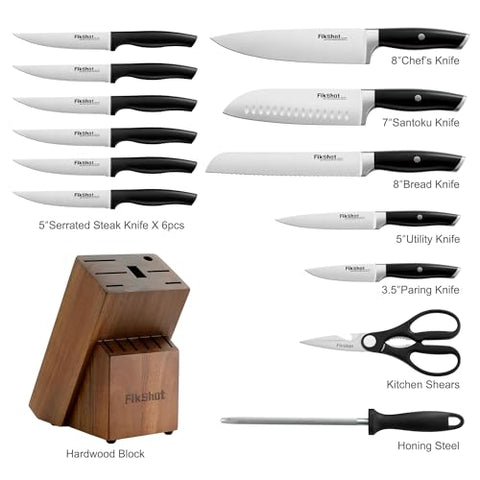 Seis cuchillos serrados FikShot de 5 pulgadas para pan y carnes.