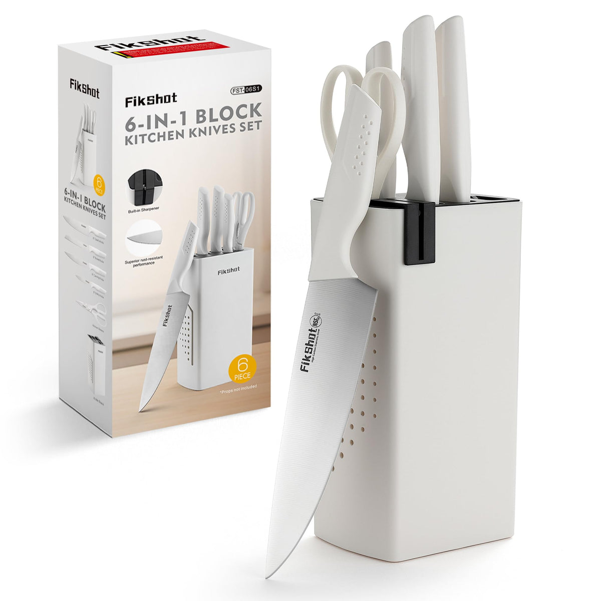Cuchillos FIKSHOT de 6 piezas con bloque: almacenamiento ordenado para la cocina.