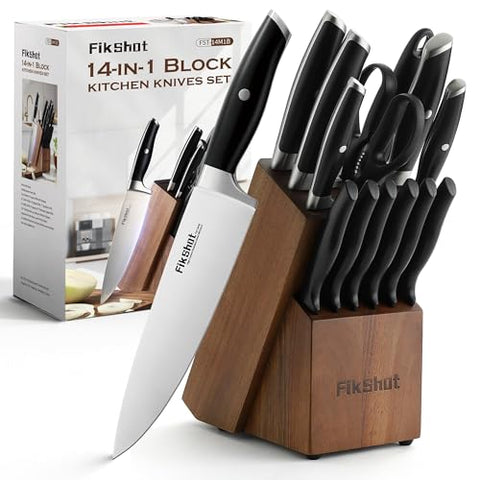 Set de cuchillos FikShot con bloque de madera negro para organizar la cocina.