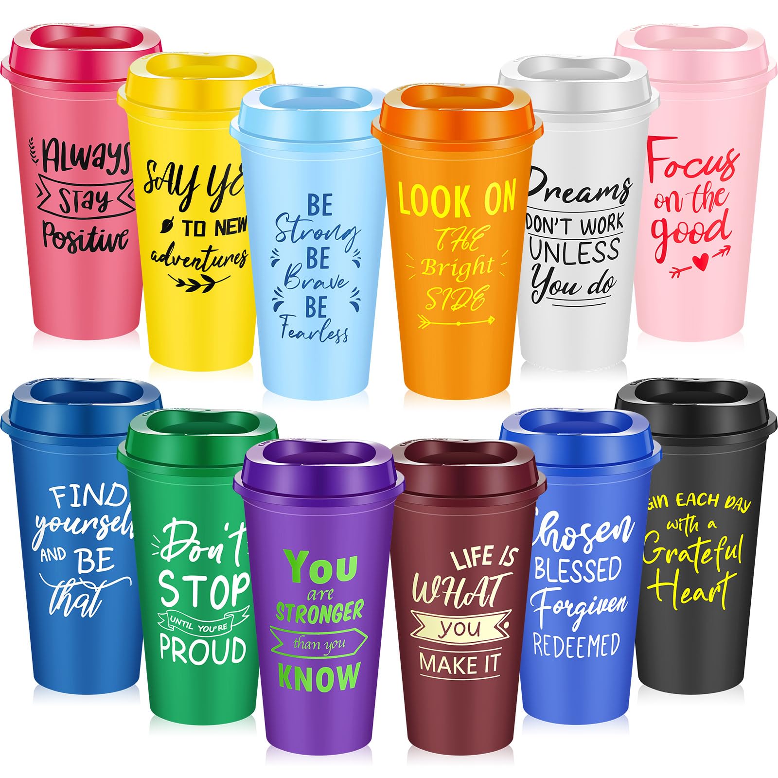 FillTouch taza de café 16oz con tapa y frases inspiradoras para oficina.