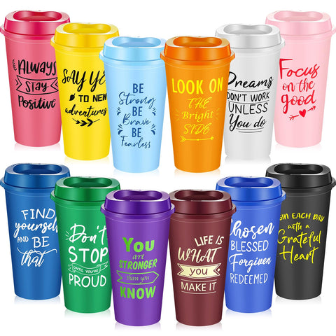 FillTouch taza de café 16oz con tapa y frases inspiradoras para oficina.