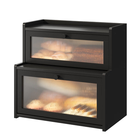 FILWH Caja de pan doble en esquina negra: vista lateral, ideal para encimera ordenada.