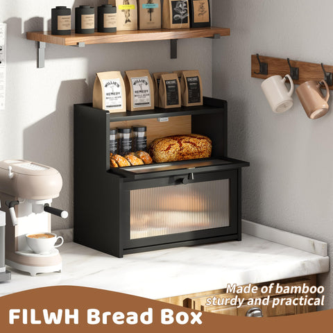 FILWH caja pan frontal de vidrio esmerilado: permite ver el contenido mientras mantiene frescura.