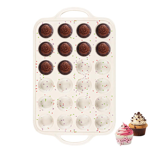 Fimary molde silicona mini muffins 24 cavidades con marco reforzado, desmolde fácil y estable.