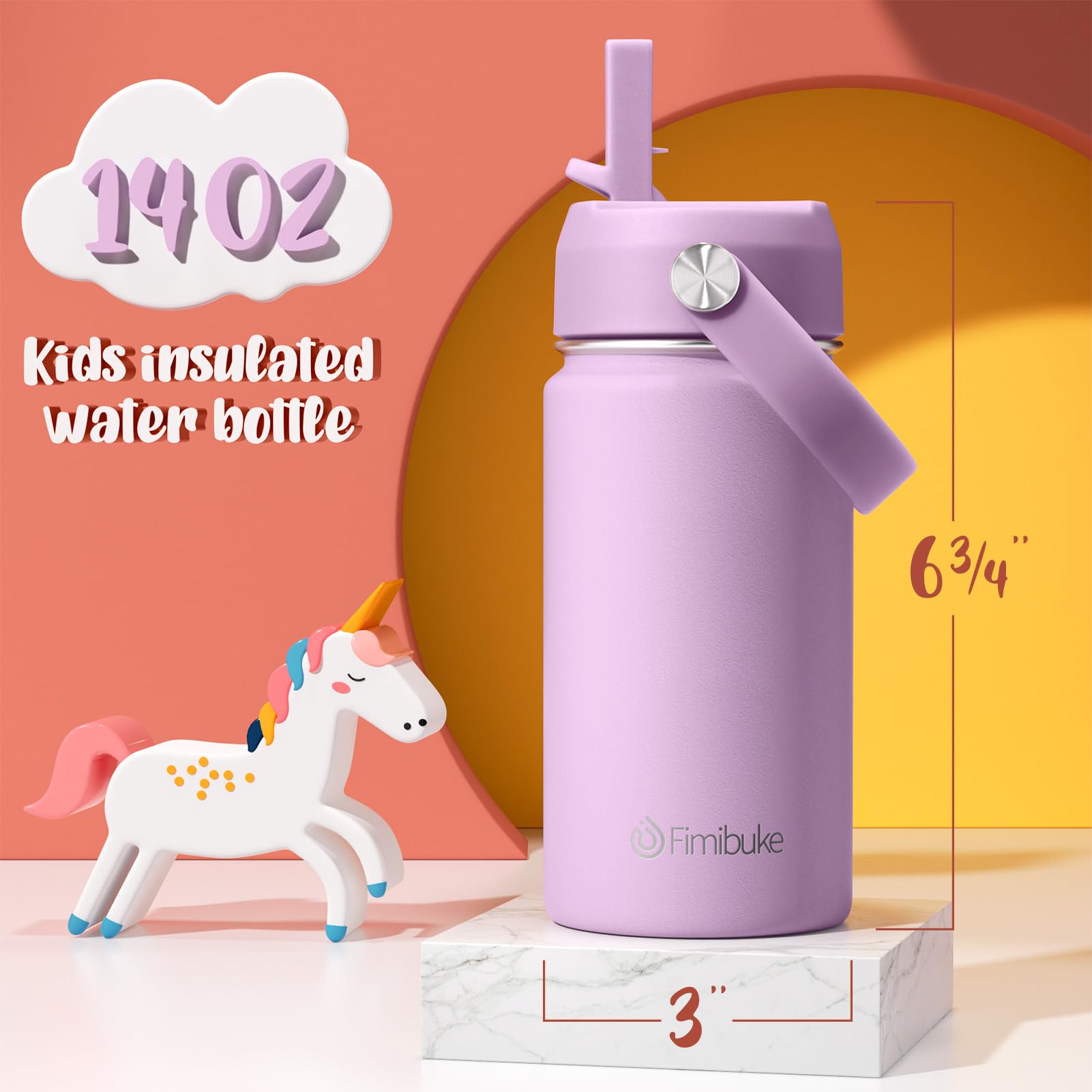 Fimibuke botella aislada de doble pared 14 onzas, mantiene bebidas a temperatura estable.