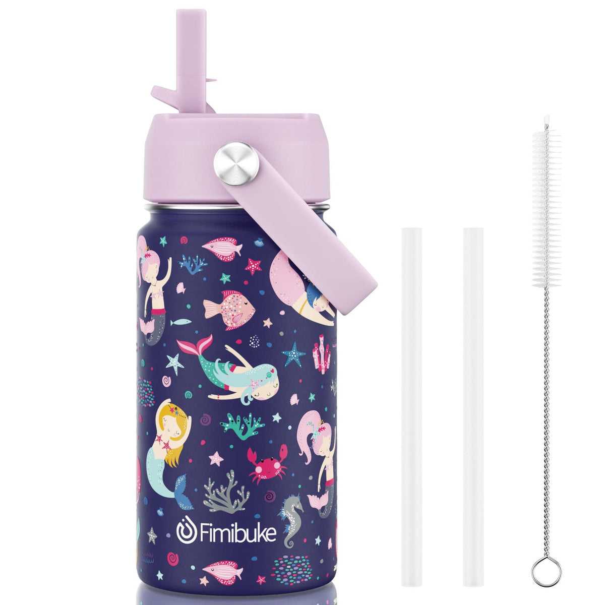 La botella Fimibuke para niños con diseño mermaid, ideal para mantener bebidas frías durante el día.