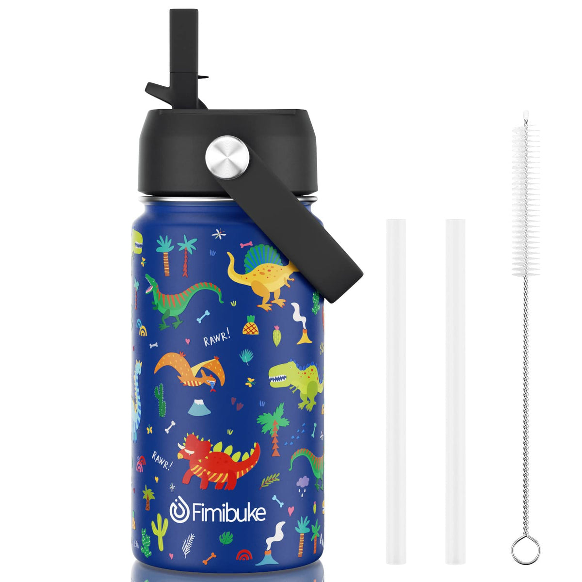 Fimibuke botella infantil azul dinosaurio con tapa a prueba de fugas para escuela.