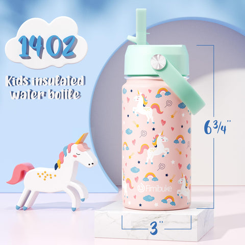 Botella Fimibuke para niños con dinosaurio blanco, ideal para agua y meriendas