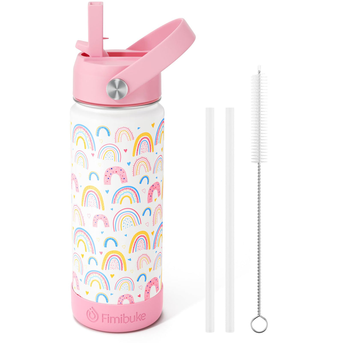 Botella Fimibuke para niños arcoíris de 18oz mantiene bebidas frescas por horas.