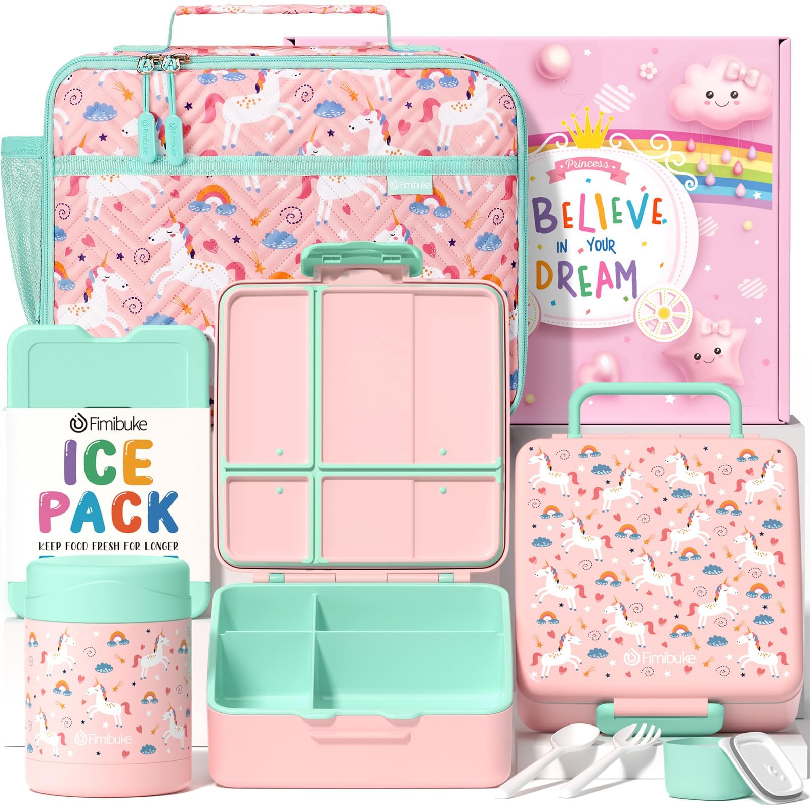 Fimibuke lonchera Bento completa para meriendas escolares.