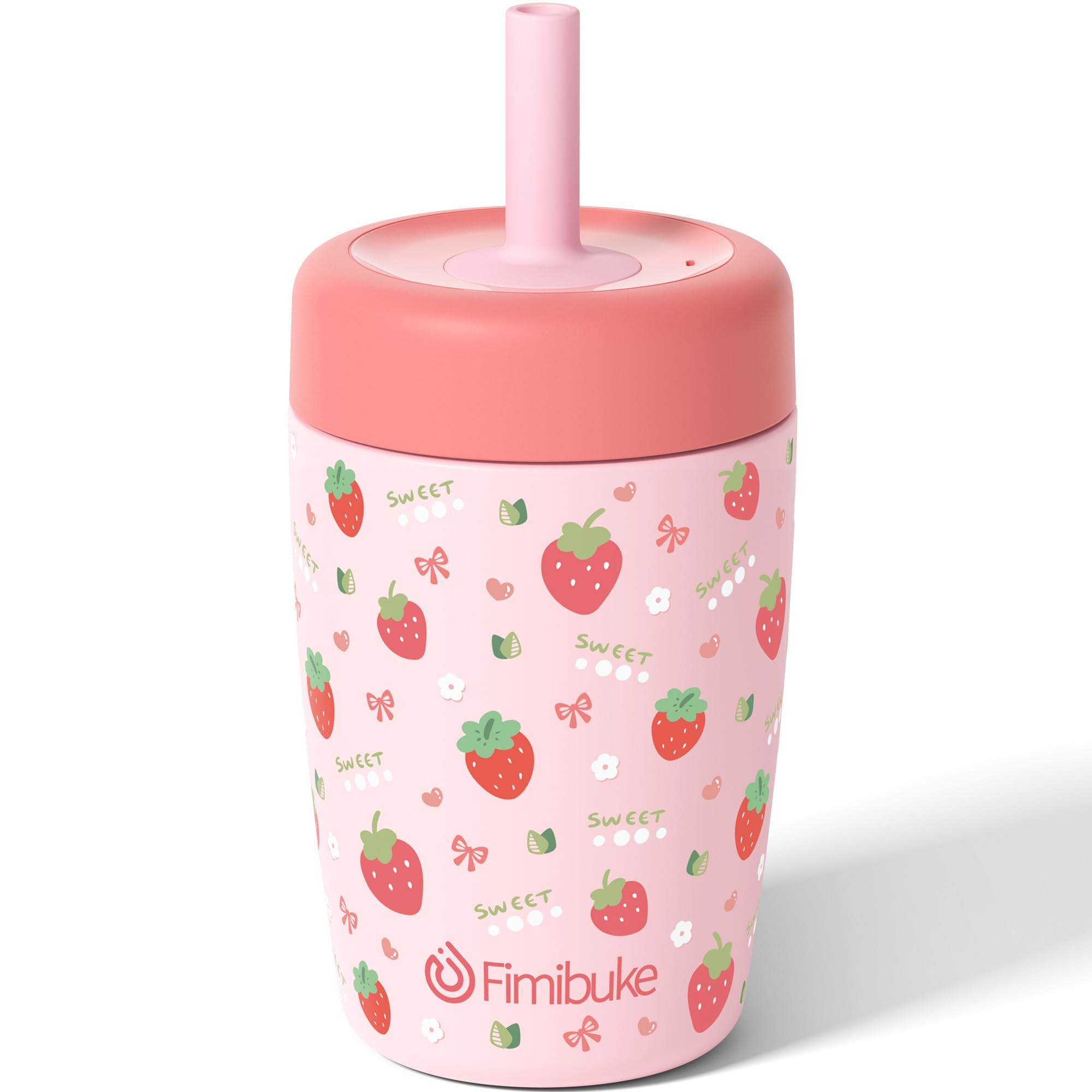 Vaso Fimibuke para niños con derrame y tapa giratoria, ideal para casa o guardería.