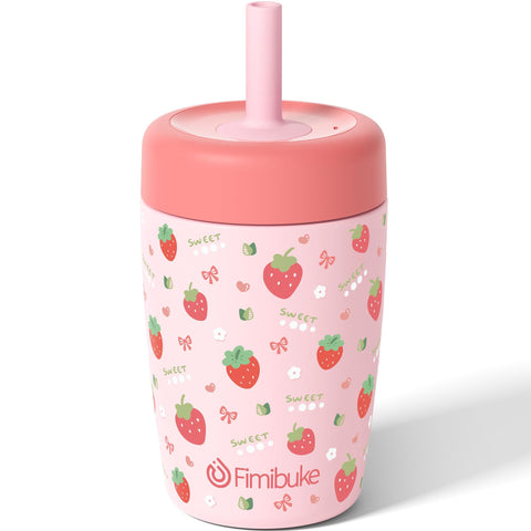 Vaso Fimibuke para niños con derrame y tapa giratoria, ideal para casa o guardería.