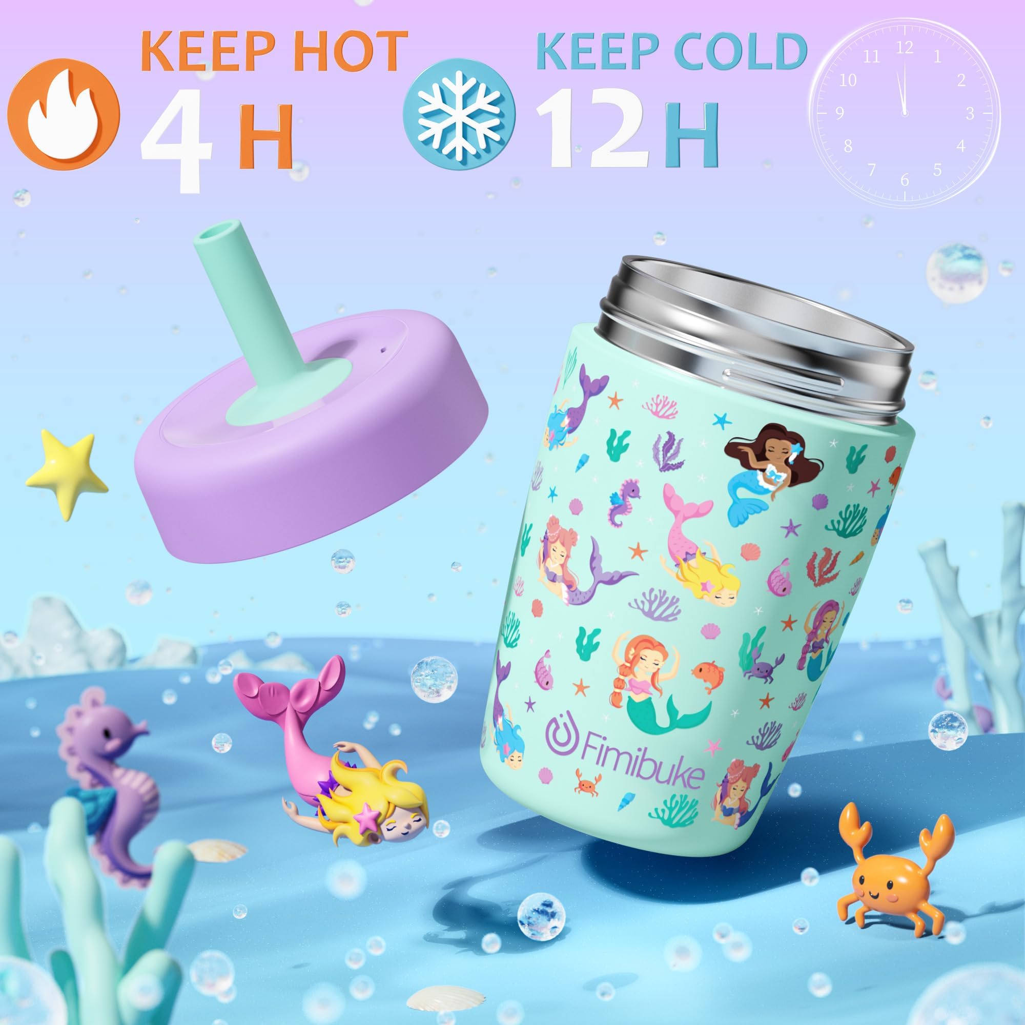 Vaso Fimibuke con diseños divertidos y colores brillantes para niños.