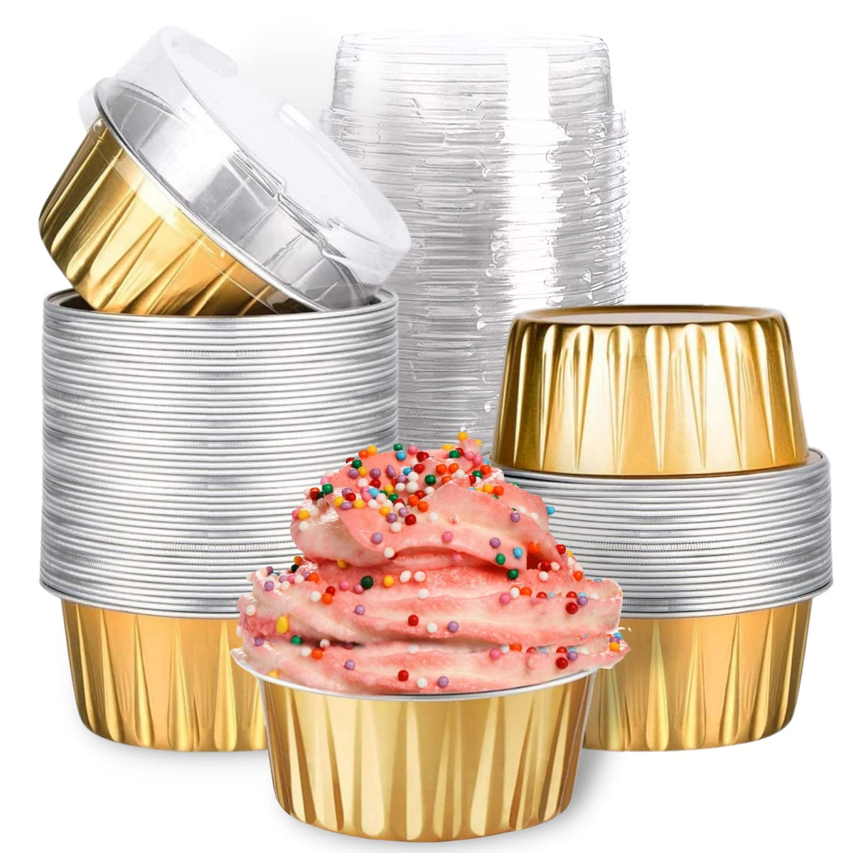 Findful copa mini de aluminio con tapas para hornear y servir porciones