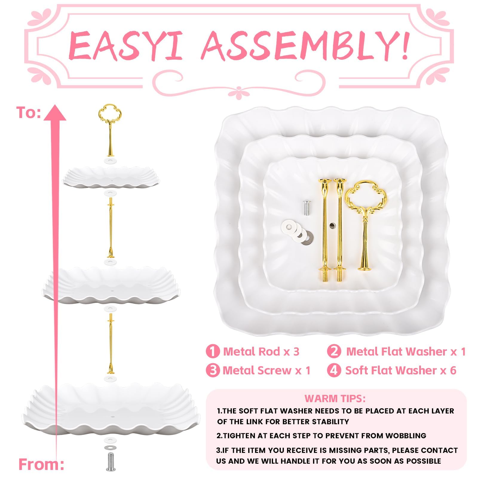 Findful diseño con borde ondulado dorado añade elegancia a la mesa de dulces.