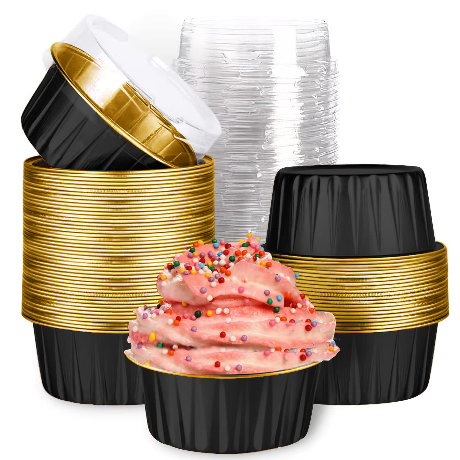 Findful mini copas de cupcake con tapa para postres individuales y transporte seguro.