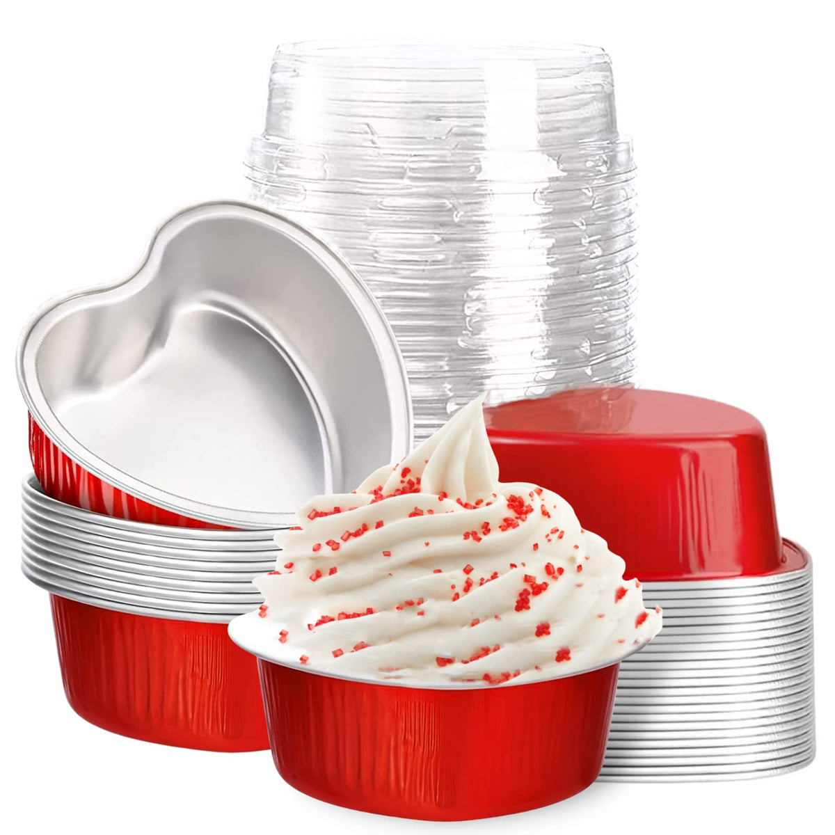 Findful mini copas de aluminio con tapa y forma de corazón para postres.