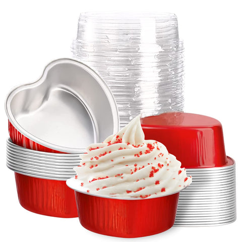 Findful mini copas de aluminio con tapa y forma de corazón para postres.