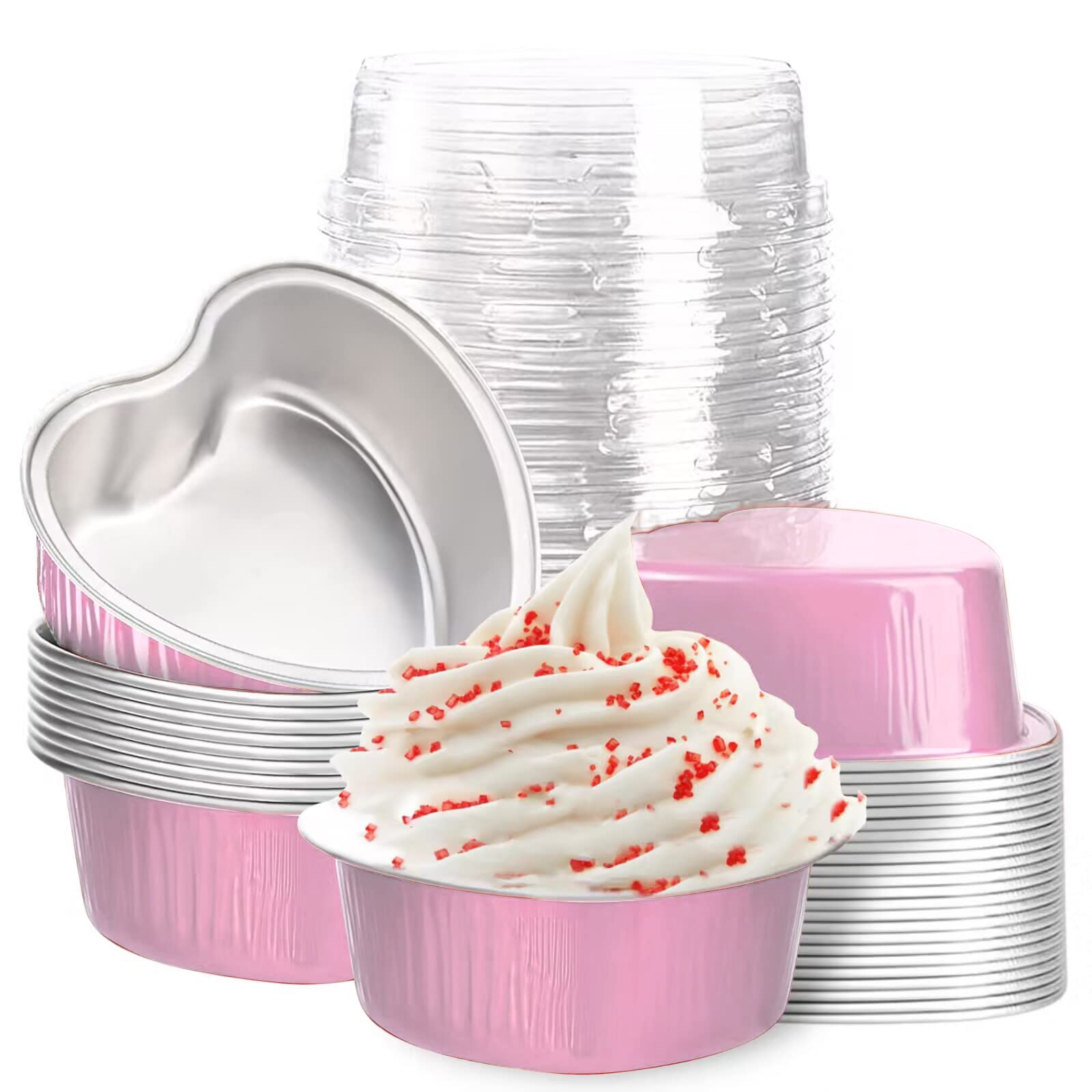 Findful moldes de aluminio en forma de corazón con tapa para servir cupcakes románticos