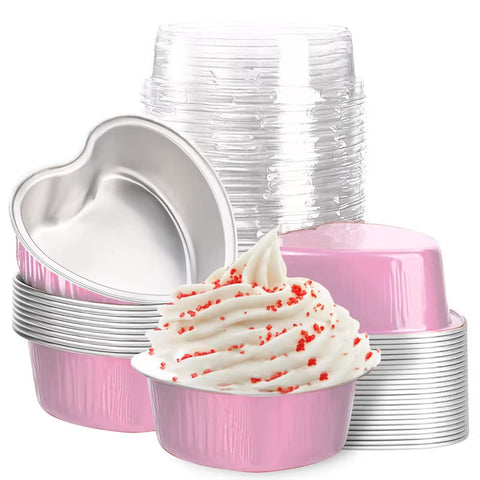 Findful moldes de aluminio en forma de corazón con tapa para servir cupcakes románticos