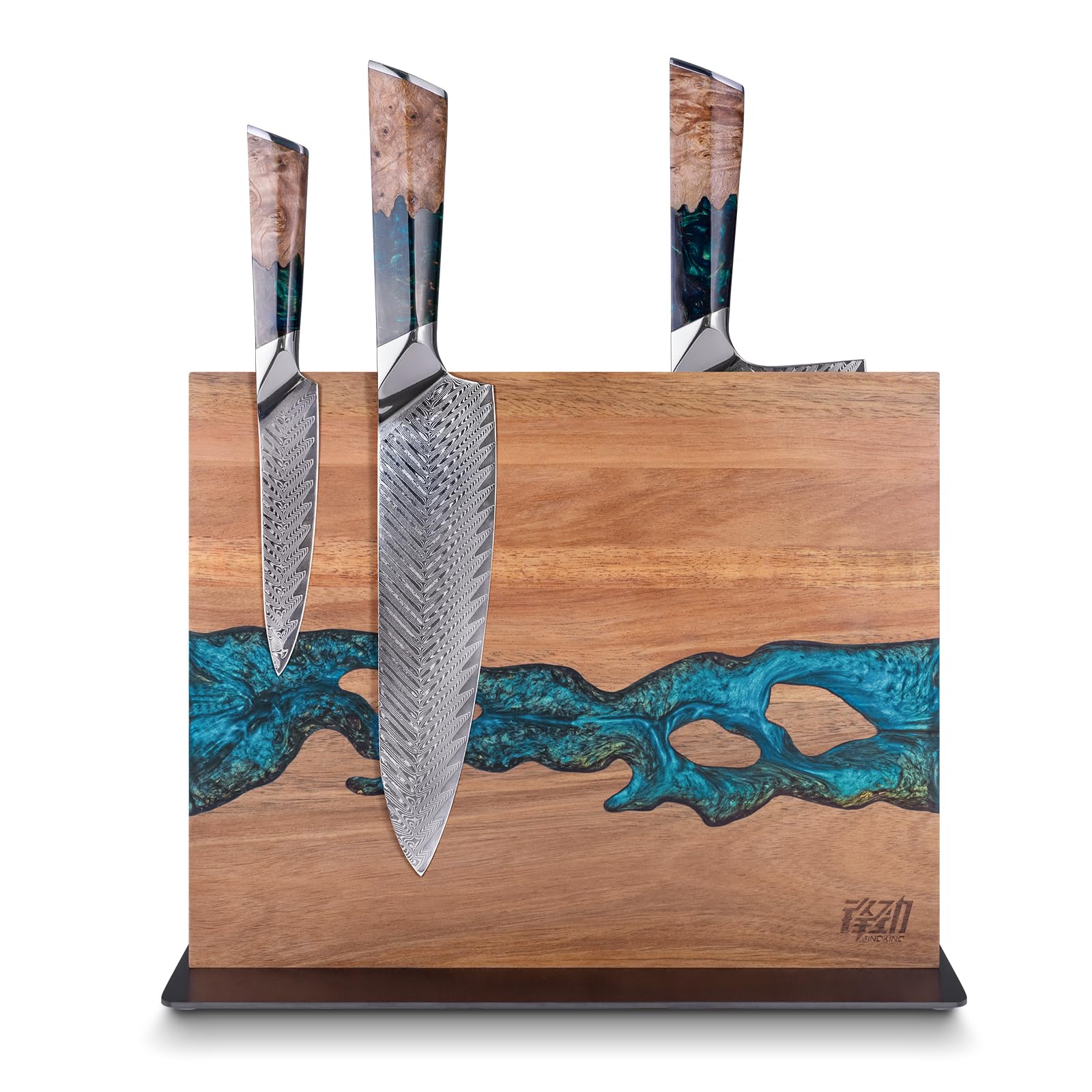 FINDKING porta-cuchillos magnético doble cara en madera de acacia para cocina ordenada.