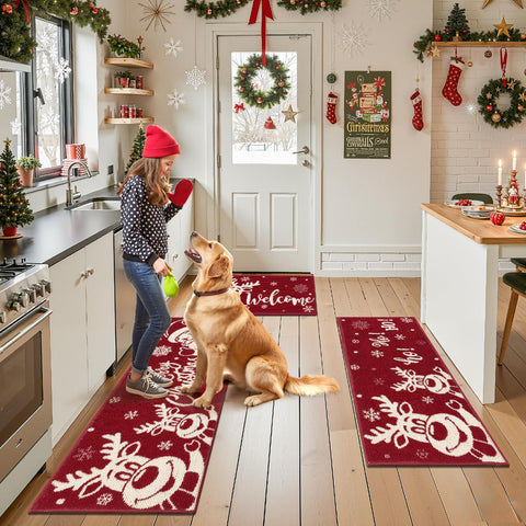 Tapetes Findosom Navidad con motivos de regalos, añade calidez a la cocina.