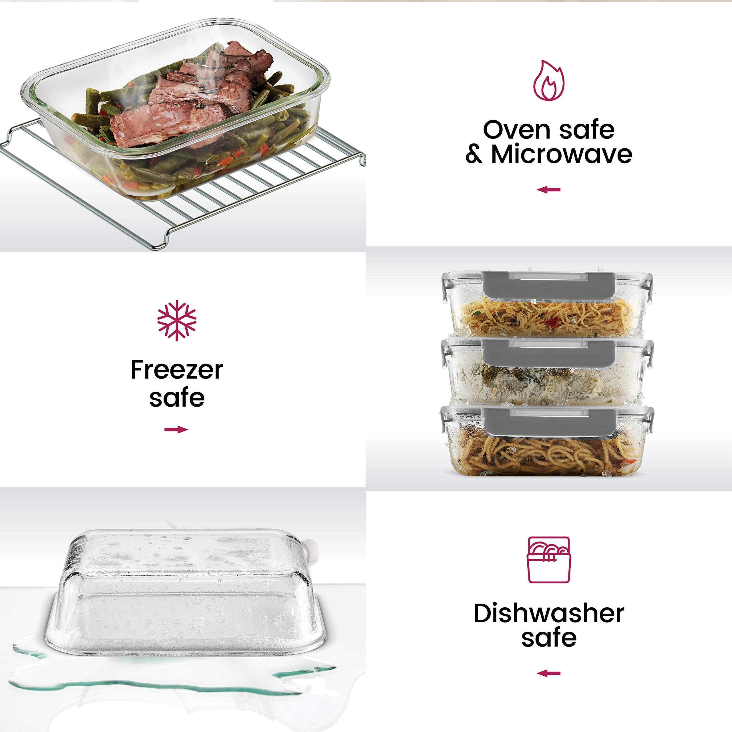 FineDine contenedores de vidrio aptos para horno para cocinar y guardar