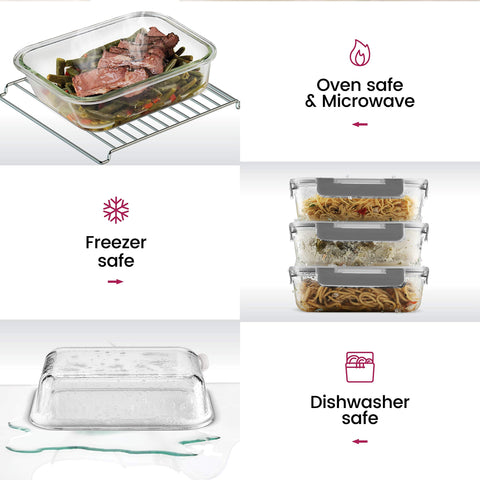 FineDine contenedores de vidrio aptos para horno para cocinar y guardar