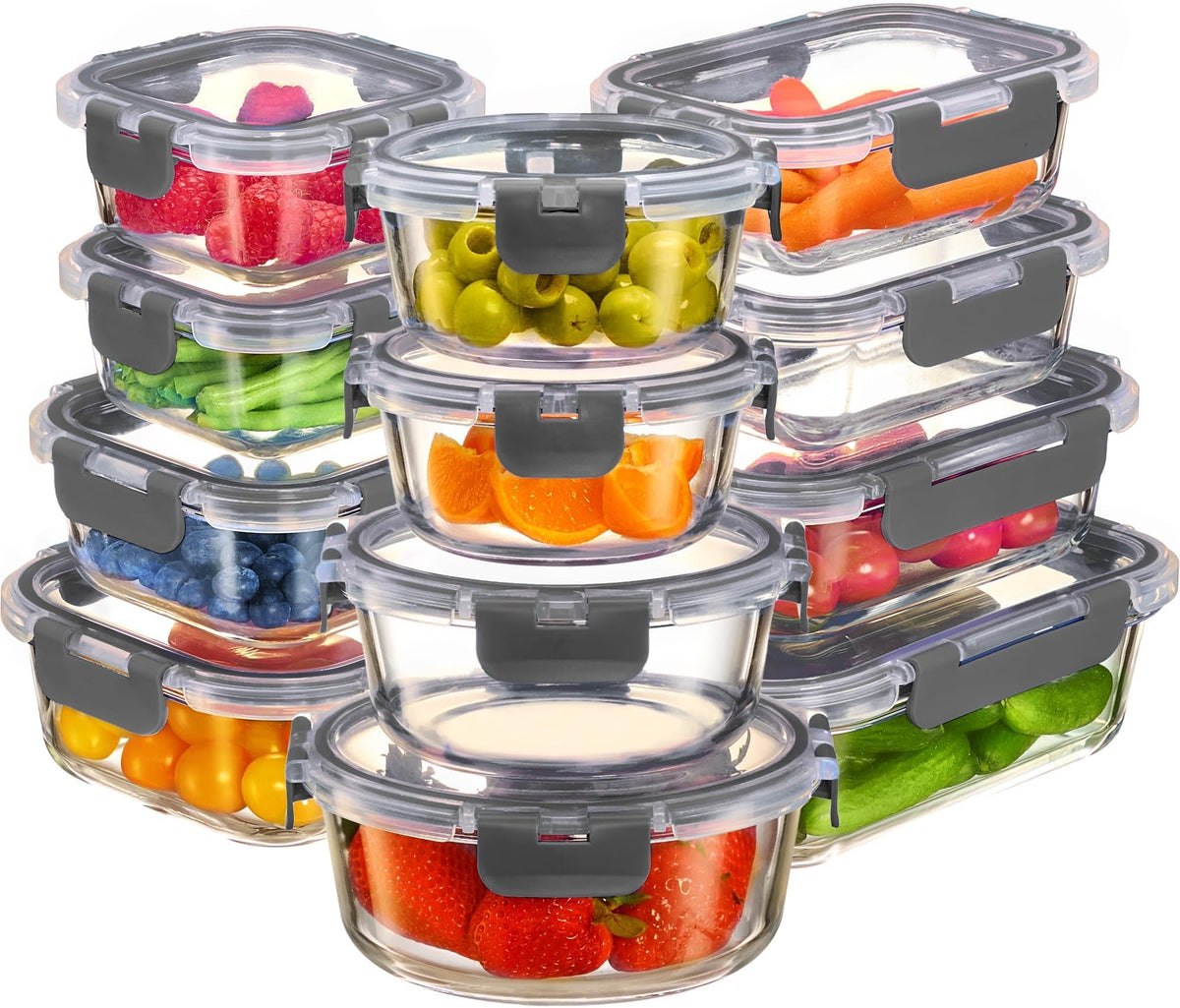 FineDine contenedores de vidrio borosilicato de 24 piezas para almacenamiento claro