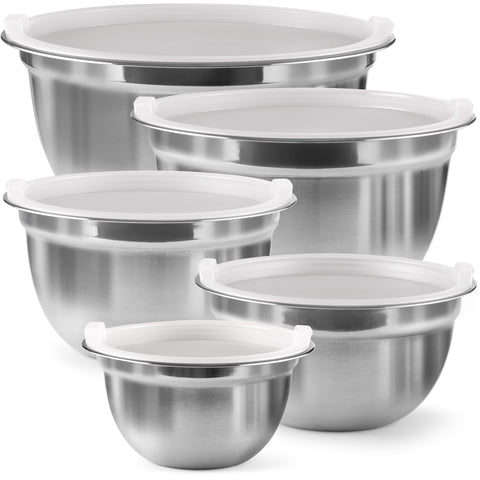 FineDine tazones para mezclar de acero inoxidable con tapas, juego de 5 para toda la cocina.