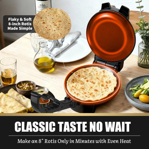 FineMade Compact Roti Maker: calentamiento rápido y uniforme para dorar roti.