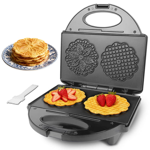 FineMade plancha pizzelle antihaderente doble de 4 pulgadas facilita preparar dos galletas a la vez