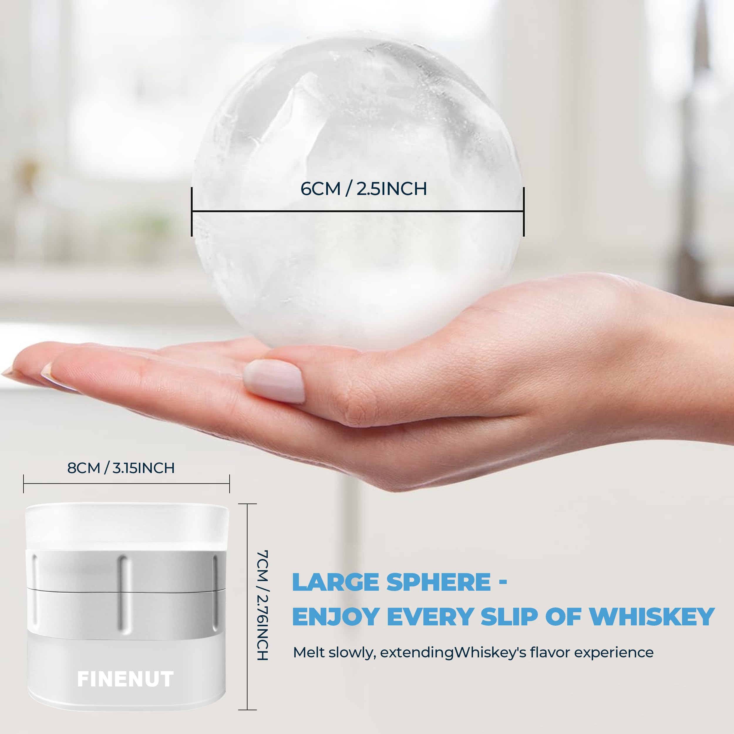 FINENUT bolas de hielo 2.5 pulgadas para whisky y cócteles.