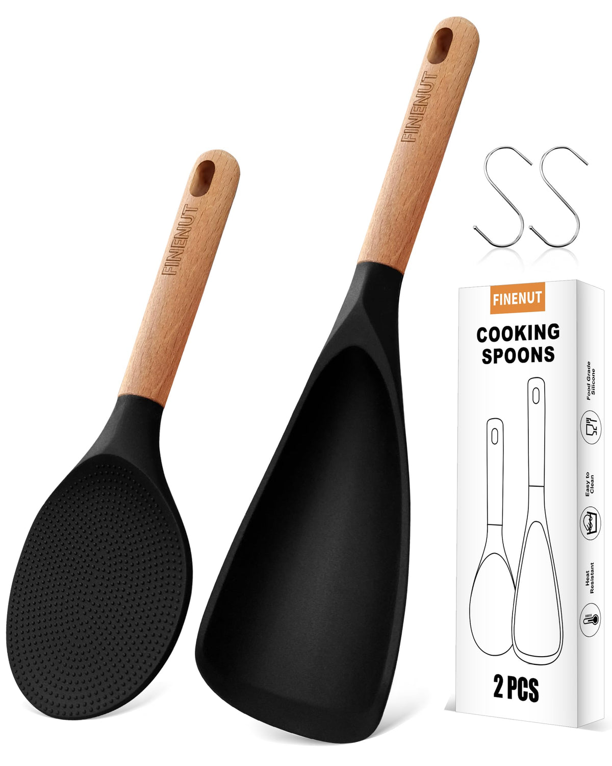 FINENUT espátula y cuchara 2 en 1 en negro para voltear y servir.