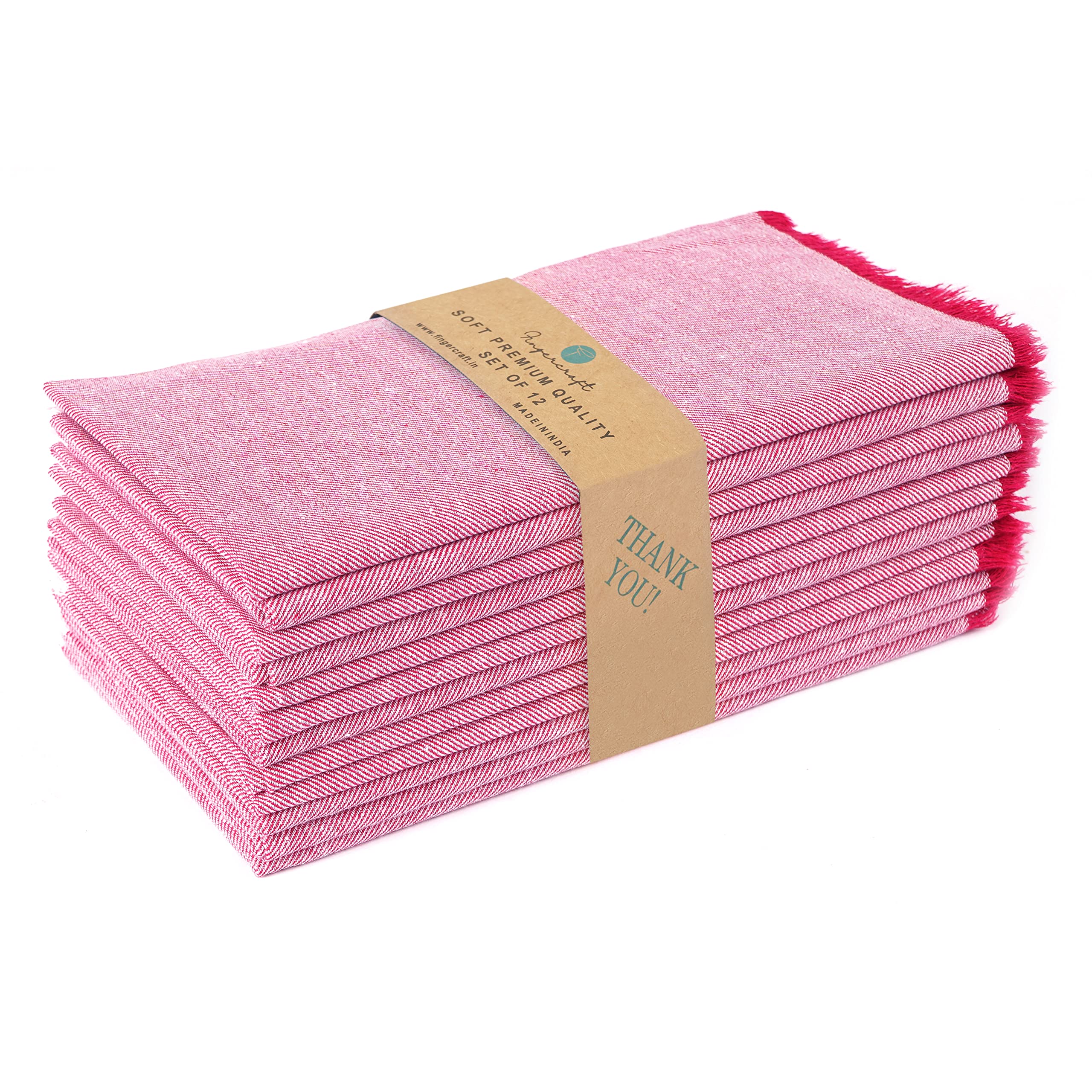 Fingercraft servilleta de algodón con flecos rosa-blanco para mesas elegantes.
