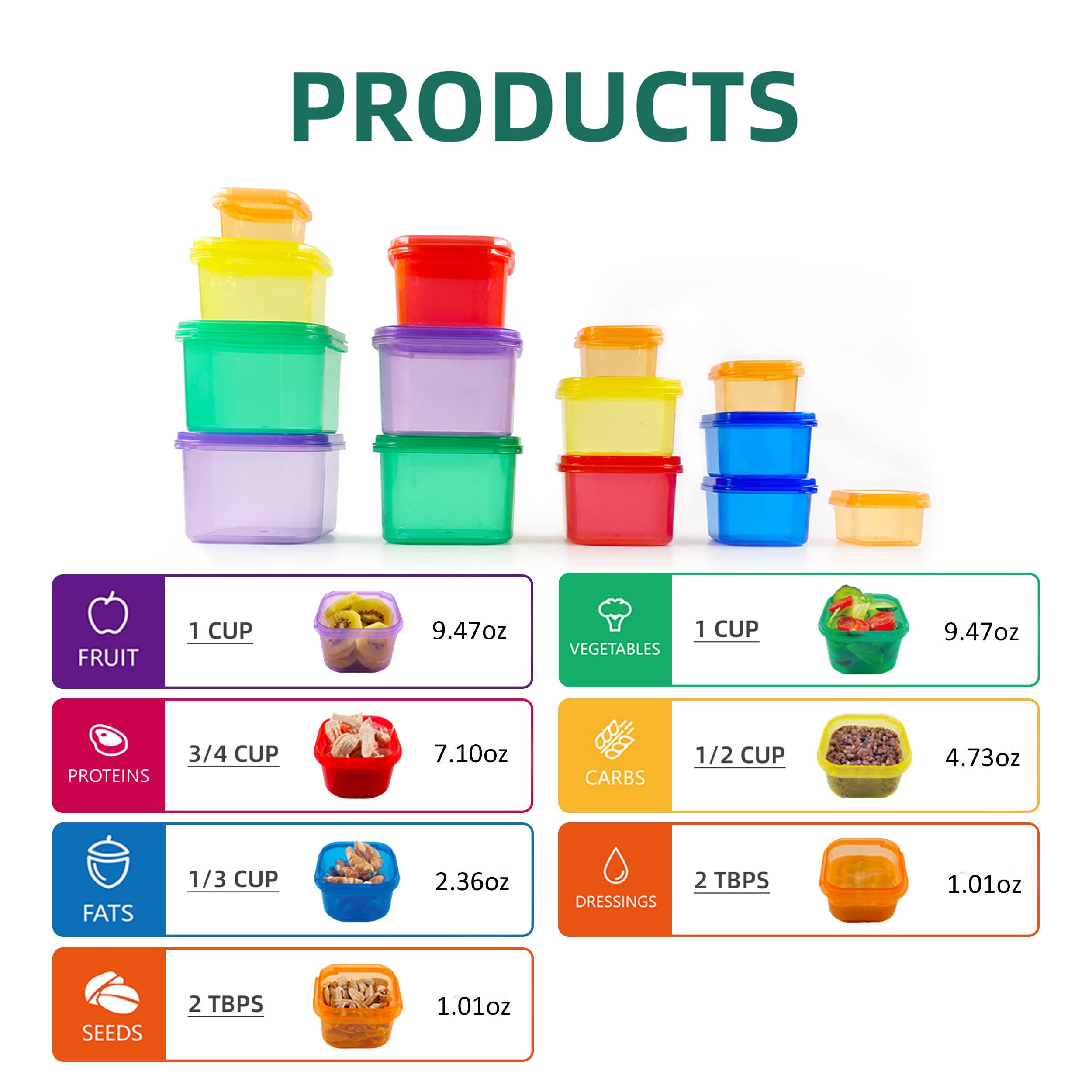 Finorder tapas coloreadas con iconos para identificar porciones de forma rápida.