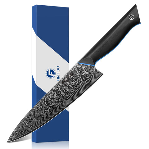 Cuchillo FINTISO 8 pulgadas con hoja damasco 67 capas para cortes precisos