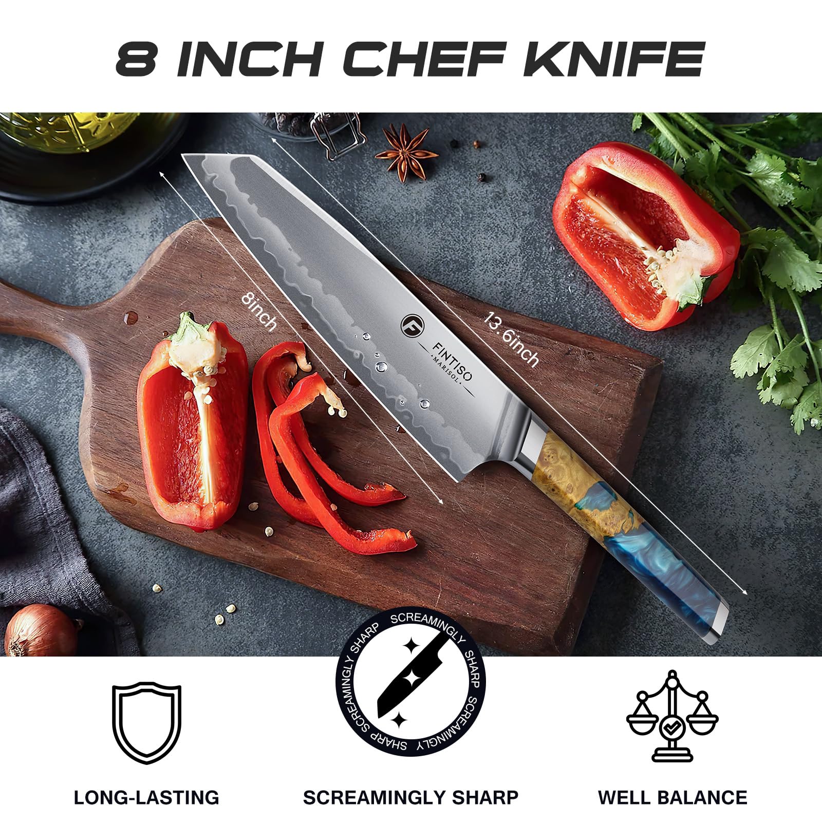 Cuchillo FINTISO equilibrio ergonómico en mango, menor fatiga