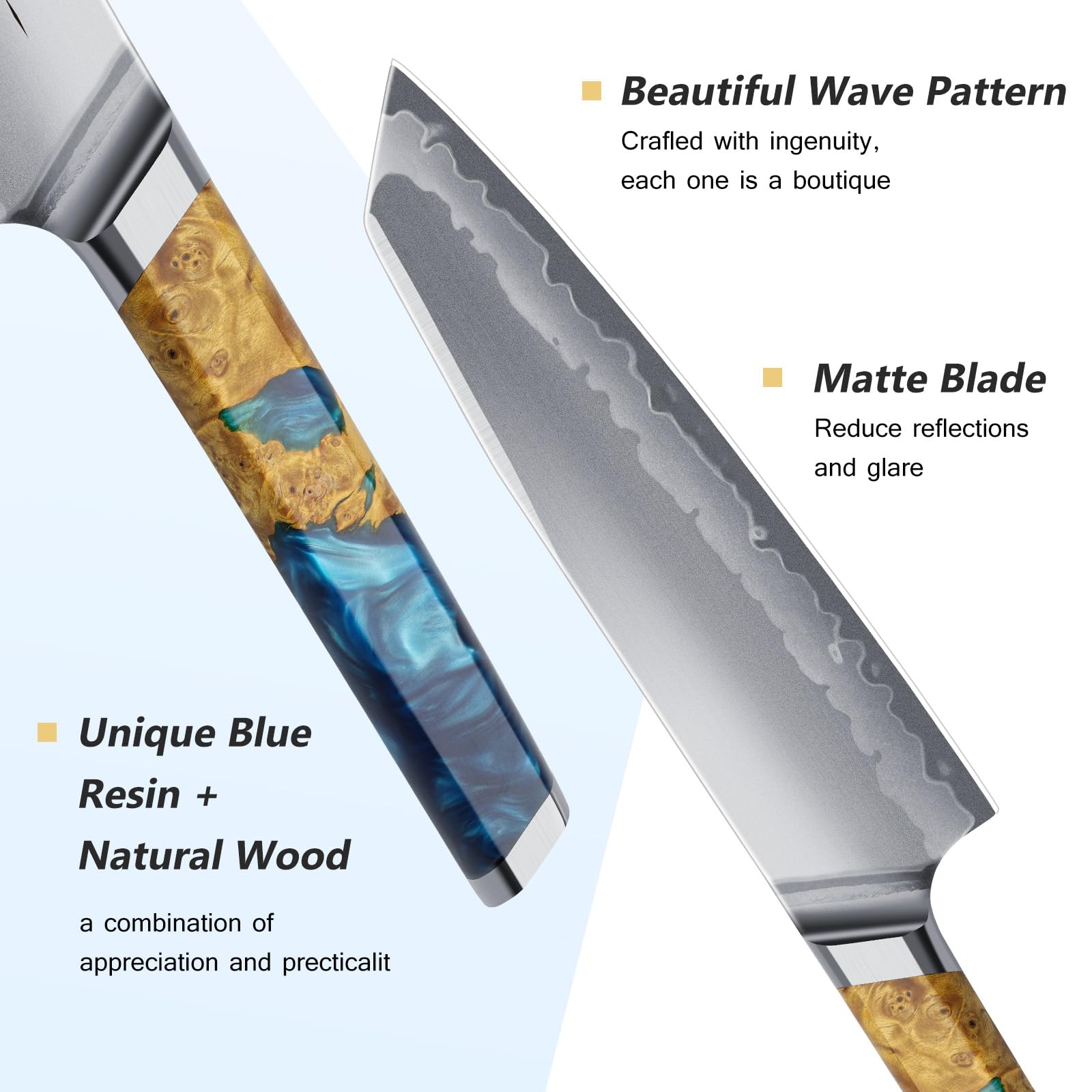 Cuchillo FINTISO con diseño de onda y resina, estética y rendimiento