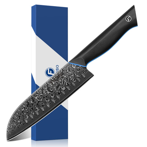 Cuchillo FINTISO Santoku con patrón damasco 67 capas para uso diario.