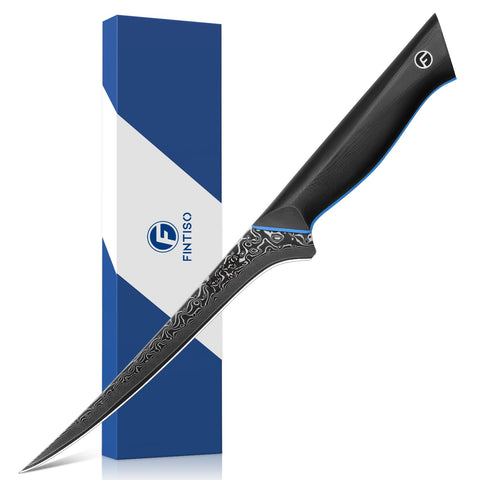 Cuchillo filetear FINTISO de 7 pulgadas con damasco 67 capas para cortes precisos.